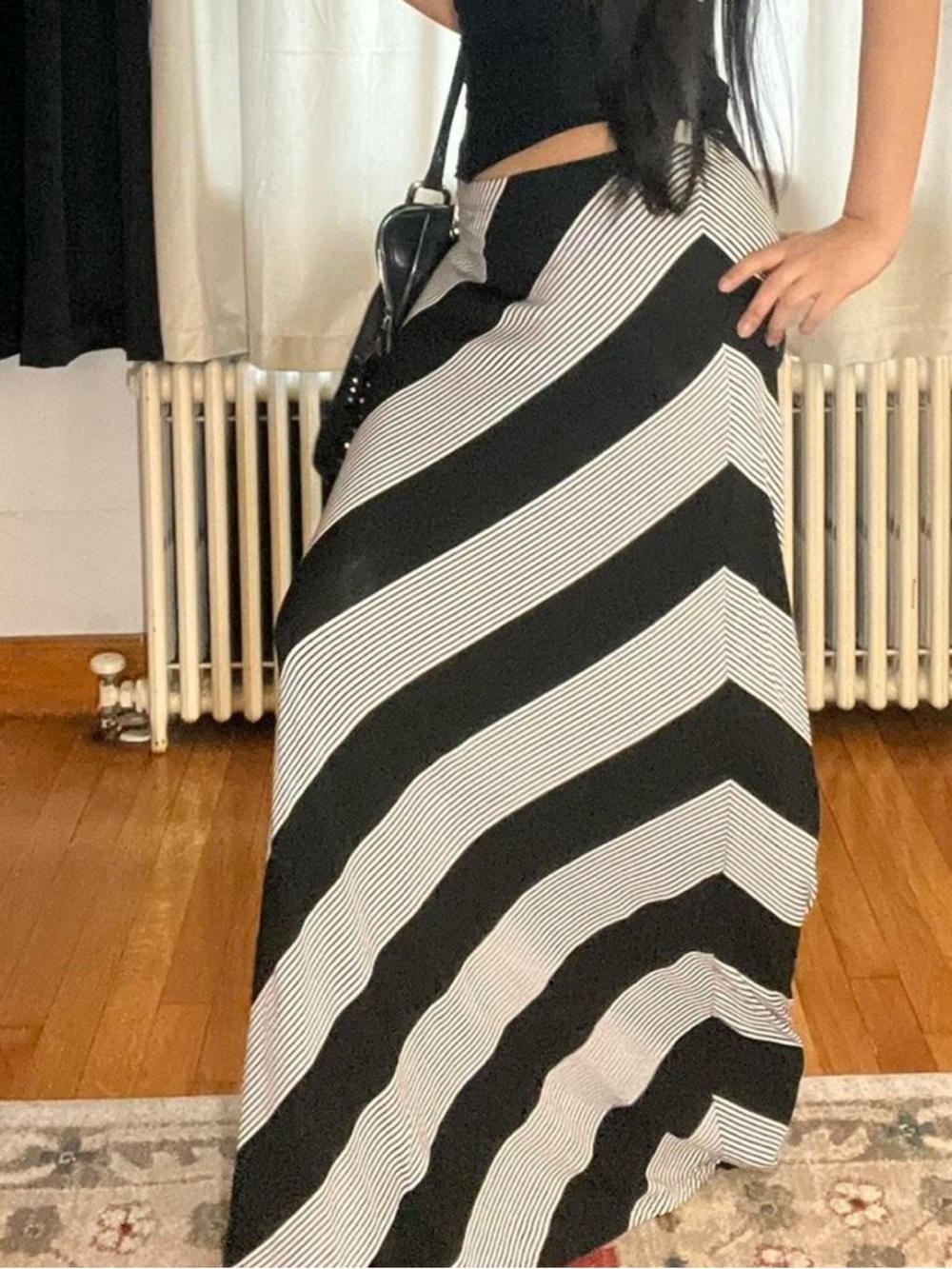 Black and White Diagonal Stripe Maxi Skirt - Picture 2 of 6
